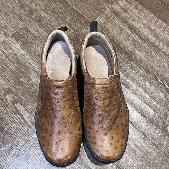 Roper Shoes Mens 11 Ostrich Print Leather Brown Performance Slip On Work Boot - Picture 11 of 12